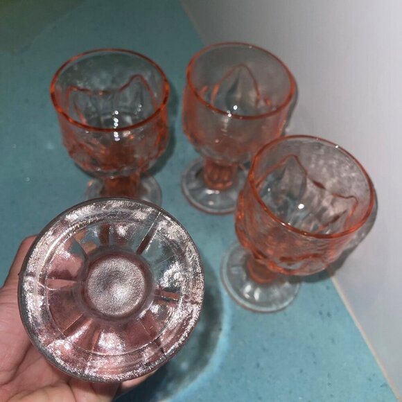 Tiffin Vintage Glass Franciscan Cabaret Wine Pink Lotus Flower Set Of 4 - Picture 3 of 7